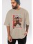 Dragonball Drmakigero Anime Ön Baskılı Bej Oversize T-Shirt Erkek Kadın 5