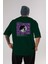 Distortion Arka Baskılı Zümrüt Yeşili Oversize T-Shirt Unisex Erkek Kadın Bisiklet Yaka 1