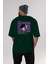 Distortion Arka Baskılı Zümrüt Yeşili Oversize T-Shirt Unisex Erkek Kadın Bisiklet Yaka 5