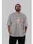 Kyubi No Kitsune Ön Baskılı Gri Oversize T-Shirt Unisex Erkek Kadın Bisiklet Yaka 5