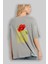 Bloom Flower Arka Baskılı Gri Oversize T-Shirt Unisex Erkek Kadın Bisiklet Yaka 3