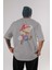 Mario Bros Arka Baskılı Gri Oversize T-Shirt Unisex Erkek Kadın Bisiklet Yaka 1