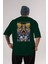 Baskılı Zümrüt Yeşili Oversize T-Shirt Pamuk Erkek Kadın 1