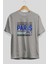 Paris Ön Baskılı Gri Oversize T-Shirt Unisex Erkek Kadın Bisiklet Yaka 2
