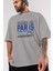 Paris Ön Baskılı Gri Oversize T-Shirt Unisex Erkek Kadın Bisiklet Yaka 3