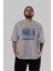Paris Ön Baskılı Gri Oversize T-Shirt Unisex Erkek Kadın Bisiklet Yaka 5