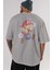 Mario Bros Arka Baskılı Gri Oversize T-Shirt Unisex Erkek Kadın Bisiklet Yaka 5