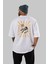 Astronot Chillin Arka Baskılı Beyaz Oversize T-Shirt Erkek Kadın Bisiklet Yaka 1
