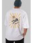 Astronot Chillin Arka Baskılı Beyaz Oversize T-Shirt Erkek Kadın Bisiklet Yaka 5