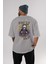 Party Starter Arka Baskılı Gri Oversize T-Shirt Unisex Erkek Kadın Bisiklet Yaka 4