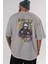 Party Starter Arka Baskılı Gri Oversize T-Shirt Unisex Erkek Kadın Bisiklet Yaka 5