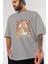Freddy Puttin Ön Baskılı Gri Oversize T-Shirt Unisex Erkek Kadın Bisiklet Yaka 3