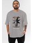 God Save The Youth Ön Baskılı Gri Oversize T-Shirt Unisex Erkek Kadın Bisiklet Yaka 1