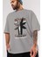 God Save The Youth Ön Baskılı Gri Oversize T-Shirt Unisex Erkek Kadın Bisiklet Yaka 3