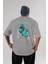 Cold Heart Arka Baskılı Gri Oversize T-Shirt Unisex Erkek Kadın Bisiklet Yaka 1