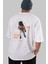 Astronaut Space Out Arka Baskılı Beyaz Oversize T-Shirt Erkek Kadın Bisiklet Yaka 3