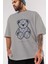 Whatever You Bear Ön Baskılı Gri Oversize T-Shirt Unisex Erkek Kadın Bisiklet Yaka 3