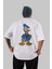 Donald Arka Baskılı Beyaz Oversize T-Shirt Erkek Kadın Bisiklet Yaka 1
