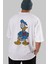 Donald Arka Baskılı Beyaz Oversize T-Shirt Erkek Kadın Bisiklet Yaka 4