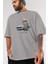 Teddy Bear The Secret Ön Baskılı Gri Oversize T-Shirt Unisex Erkek Kadın Bisiklet Yaka 3