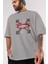 Worldwide Style Ön Baskılı Gri Oversize T-Shirt Unisex Erkek Kadın Bisiklet Yaka 3