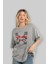 Worldwide Style Ön Baskılı Gri Oversize T-Shirt Unisex Erkek Kadın Bisiklet Yaka 4
