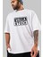 Valla Stock Ön Baskılı Beyaz Oversize T-Shirt Erkek Kadın Bisiklet Yaka 3
