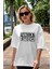 Valla Stock Ön Baskılı Beyaz Oversize T-Shirt Erkek Kadın Bisiklet Yaka 5