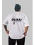 Dubai Arka Baskılı Beyaz Oversize T-Shirt Erkek Kadın Bisiklet Yaka 1