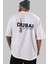 Dubai Arka Baskılı Beyaz Oversize T-Shirt Erkek Kadın Bisiklet Yaka 2