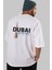 Dubai Arka Baskılı Beyaz Oversize T-Shirt Erkek Kadın Bisiklet Yaka 4
