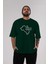 Coğrafya Kaderdir Ön Baskılı Zümrüt Yeşili Oversize T-Shirt Erkek Kadın Bisiklet Yaka 5