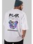 Bear Bear Arka Baskılı Beyaz Oversize T-Shirt Erkek Kadın Bisiklet Yaka 3