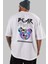 Bear Bear Arka Baskılı Beyaz Oversize T-Shirt Erkek Kadın Bisiklet Yaka 5