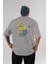 Minion Arka Baskılı Gri Oversize T-Shirt Unisex Erkek Kadın Bisiklet Yaka 1