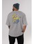 Minion Arka Baskılı Gri Oversize T-Shirt Unisex Erkek Kadın Bisiklet Yaka 4