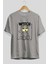 Watch Carefully Bear Ön Baskılı Gri Oversize T-Shirt Unisex Erkek Kadın Bisiklet Yaka 2