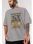 Rumble In The Darkside Ön Baskılı Gri Oversize T-Shirt Unisex Erkek Kadın Bisiklet Yaka 3