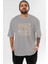 Roma Ön Baskılı Gri Oversize T-Shirt Unisex Erkek Kadın Bisiklet Yaka 1