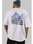 Boston Arka Baskılı Beyaz Oversize T-Shirt Erkek Kadın Bisiklet Yaka 2