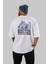 Boston Arka Baskılı Beyaz Oversize T-Shirt Erkek Kadın Bisiklet Yaka 4