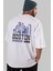 Boston Arka Baskılı Beyaz Oversize T-Shirt Erkek Kadın Bisiklet Yaka 5