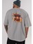 Born To Play Yazılı Arka Baskılı Gri Oversize T-Shirt Unisex Erkek Kadın Bisiklet Yaka 5