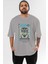 Shinigami Ön Baskılı Gri Oversize T-Shirt Unisex Erkek Kadın Bisiklet Yaka 1