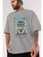 Shinigami Ön Baskılı Gri Oversize T-Shirt Unisex Erkek Kadın Bisiklet Yaka 3