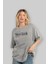 New York 96 Ön Baskılı Gri Oversize T-Shirt Unisex Erkek Kadın Bisiklet Yaka 4