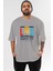 Los Angeles Ön Baskılı Gri Oversize T-Shirt Unisex Erkek Kadın Bisiklet Yaka 1