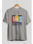 Los Angeles Ön Baskılı Gri Oversize T-Shirt Unisex Erkek Kadın Bisiklet Yaka 2