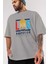 Los Angeles Ön Baskılı Gri Oversize T-Shirt Unisex Erkek Kadın Bisiklet Yaka 3