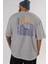 Tokyo Arka Baskılı Gri Oversize T-Shirt Unisex Erkek Kadın Bisiklet Yaka 5